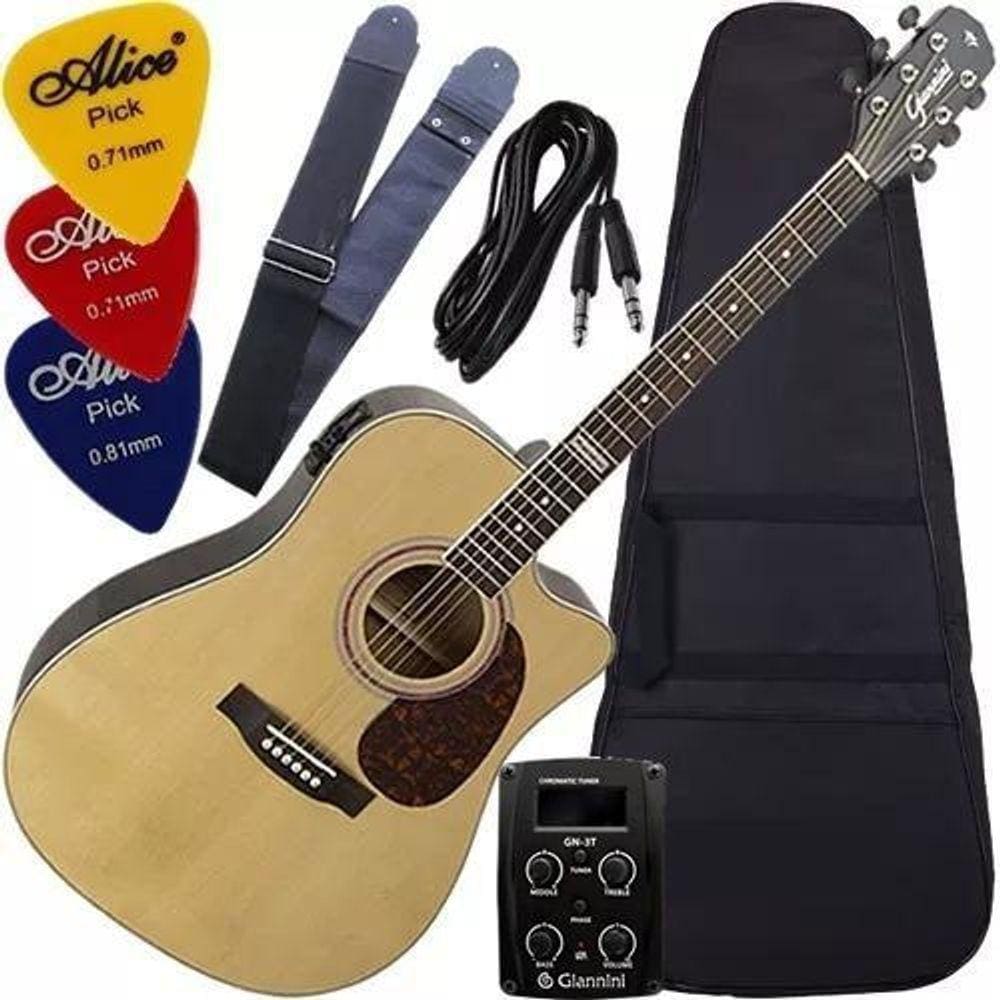 Kit Violão Eletroacústico Folk Eq 3 Bandas Gf1D Nt Giannini