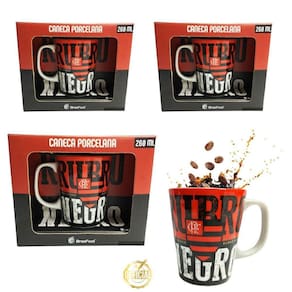 Kit 3 Canecas Porcelana Xícara Rubro Negro Premium 260Ml
