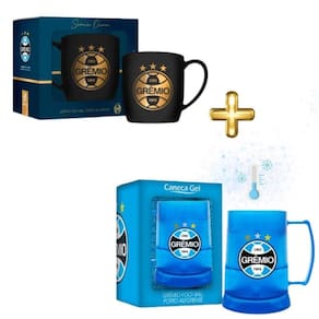 Kit 1 Caneca Xícara Preta Dourado Porcelana Urban + 1 Caneca