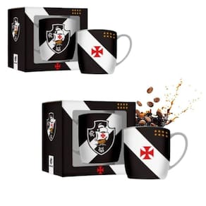Kit 2 Canecas Xicara Porcelana Urban 300Ml Café Vasco Preto