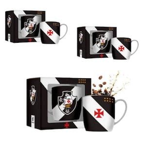 Kit 3 Canecas Xicara Porcelana Urban 300Ml Café Vasco Preto