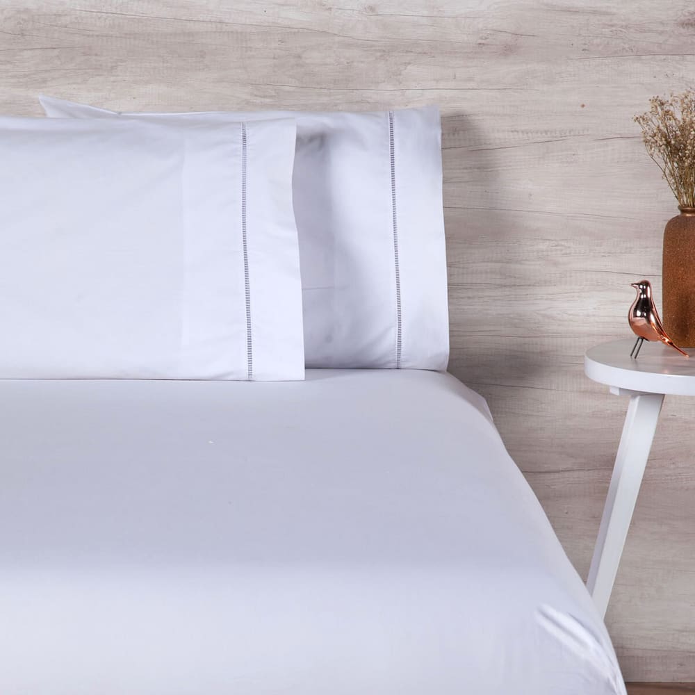 Jogo de Cama Casal Lençol com Elástico 200 Fios Ponto Palito Branco 03 Peças