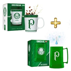Kit 1 Caneca Xícara Porcelana Café + Caneca Verde Gel