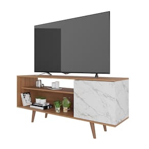 Rack para TV até 42 Polegadas com Porta Tecnomobili Amêndoa/Mármore Branco - R1486