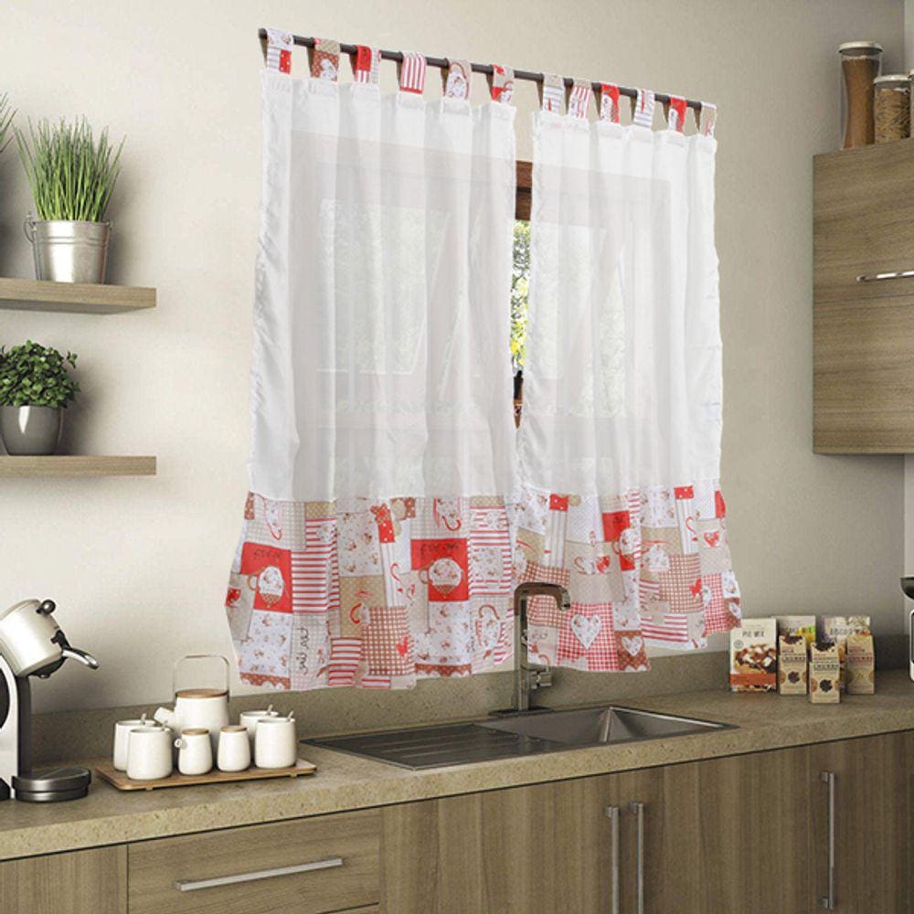 Cortina Cozinha Kosi Patch 200x120 Cm Vermelho