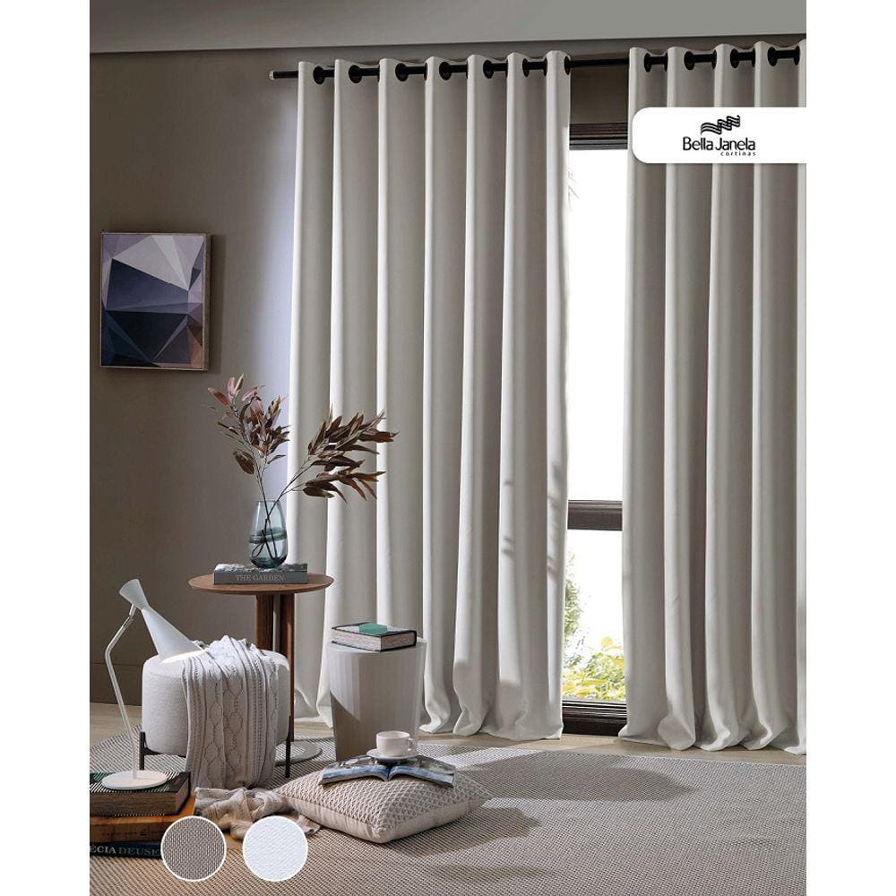Cortina Corta Luz Bella Janela Tecido Liso 300x230 cm Marfim