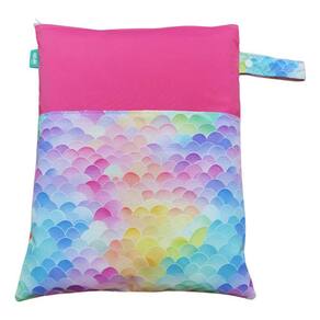 Saco Impermeável Grande Organizador Fralda Roupa Suja Limpa - Escamas de Sereia Rosa - Tactel