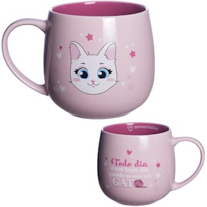 Caneca Eu Amo Gatos Gata Gatinha Pet Cerâmica Rosa 400ML