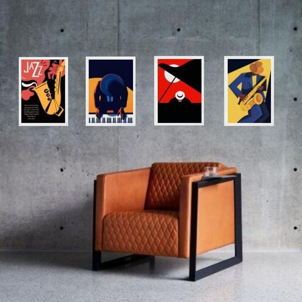 Kit 4 Quadros Decorativos Músicos Jazz 24X18Cm
