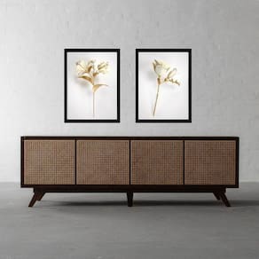 Kit 2 Quadros Branco E Ouro - Simple Flowers 33X24Cm
