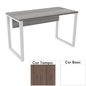 Mesa de Escritório Pé Tubular PE25 em MDP 150 x 60 cm Cor Walnut e Base Branca