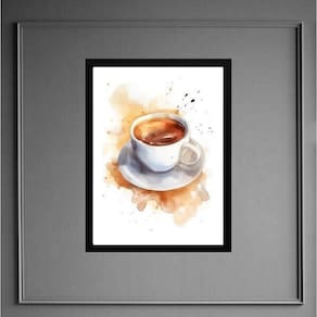Quadro Cozinha Xícara De Café - Aquarela 24X18Cm