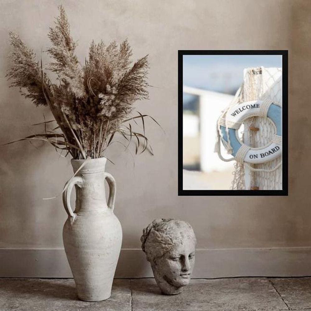 Quadro Casa De Praia - Welcome On Board 45X34Cm - Com Vidro