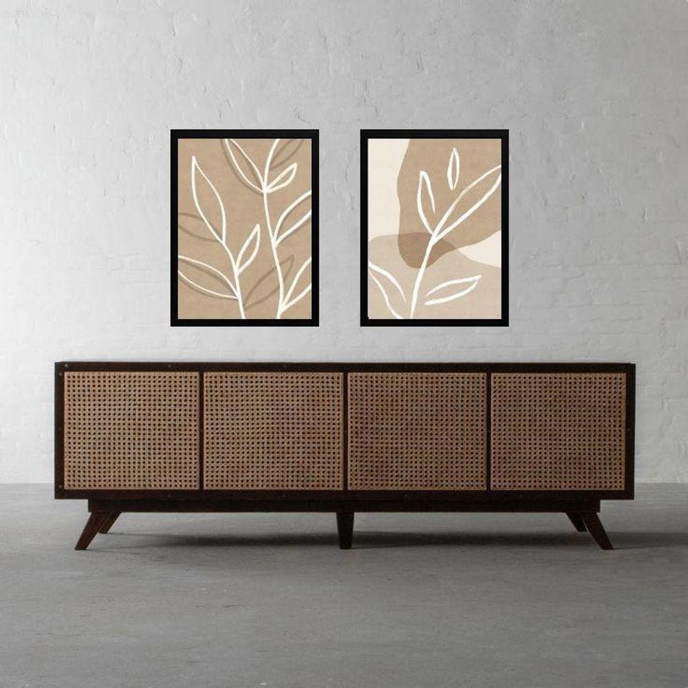Kit 2 Quadros Minimalista Bege - Simple Leaf 33X24Cm