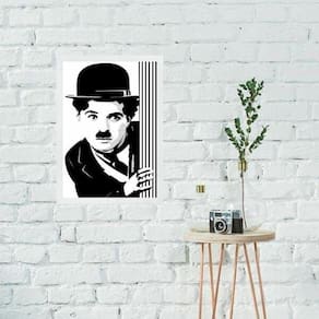 Quadro Charlie Chaplin Abstrato Preto E Branco 24X18Cm