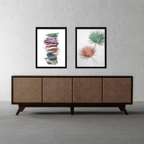 Kit 2 Quadros Folhas Secas - Candy Colors 45X34Cm
