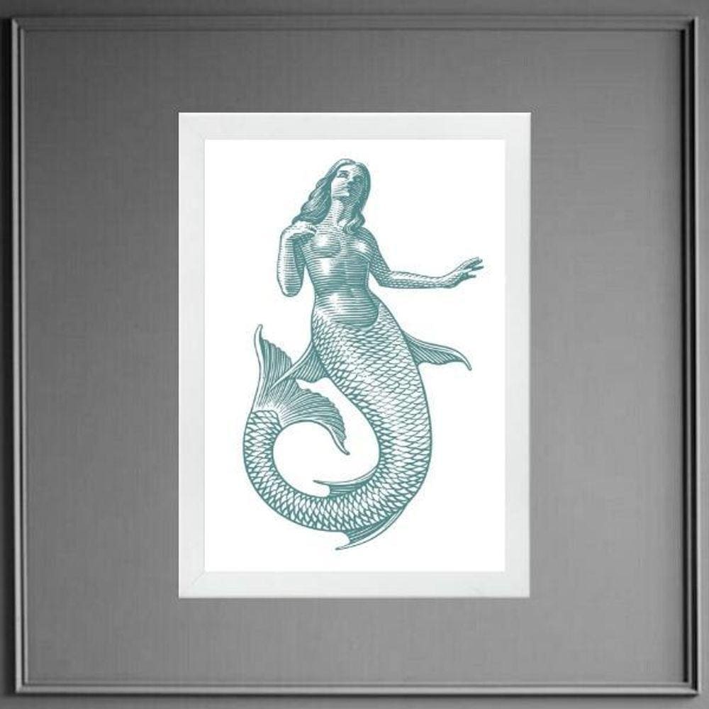 Quadro Decorativo Sereia Minimalista 33X24Cm - Com Vidro