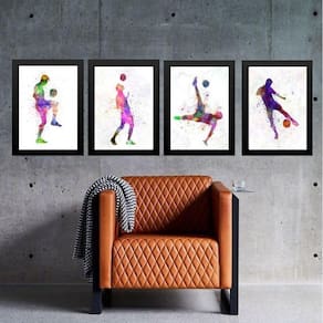Kit 4 Quadros Aquarela Futebol 33X24Cm - Com Vidro