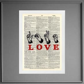Quadro Decorativo Love Em Libras 24X18Cm - Com Vidro