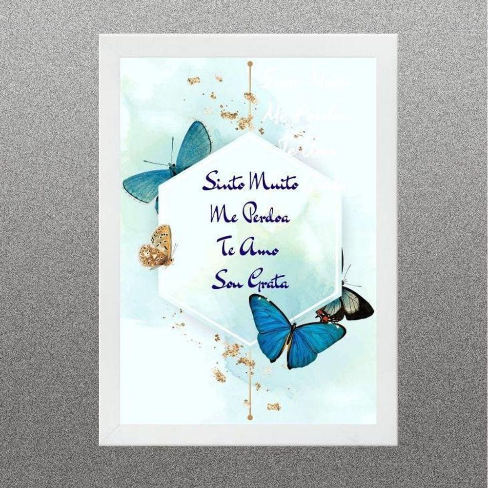 Quadro Ho`Oponopono - Borboletas Geométrico 45X34Cm - Vidro