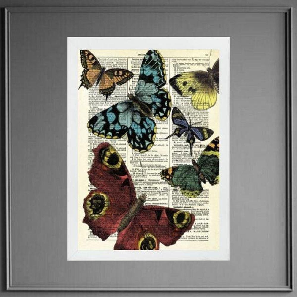Quadro Vintage - Festa Das Borboletas 24X18Cm - Com Vidro