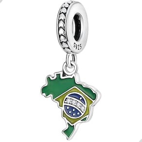 Berloque Pingente I Love Brasil Prata 925