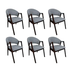 Kit 6 Cadeiras De Jantar Madeira Maciça Castanho Premium Helen Linho Cinza - Cor: Cinza