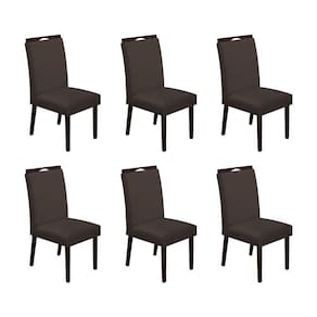 Kit 6 Cadeiras De Jantar Madeira Maciça Castanho Premium Heloísa Veludo Marrom - Cor: Marrom