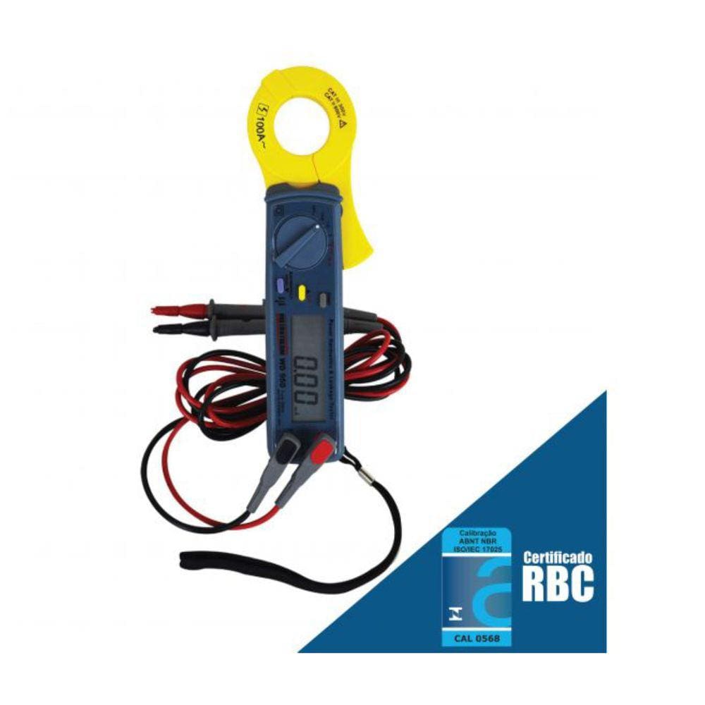 Alicate Wattímetro Digital Corrente Tensão Pontência Ativa 0,5W A 9,999kW 7 Faixas Wd-950 Portátil Estojo Certificado