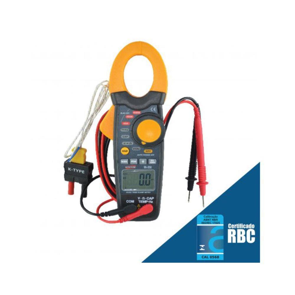 Alicate Volt Amperímetro Digital Temperatura Capacitância Rms Corrente Tensão Va-350 Portátil Instrutherm Certificado