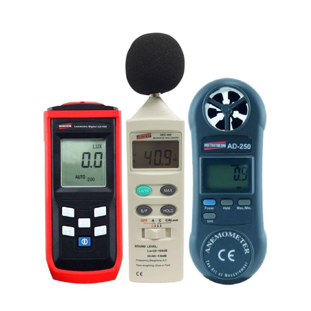 Kit Decibelímetro Digital Calibrador Luxímetro Armazenamento 50 Leituras Anemômetro Portátil Estojo Com Certificado Rbc