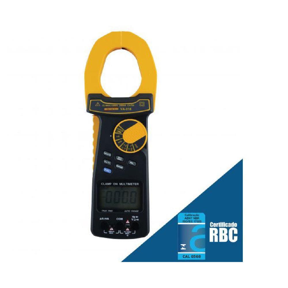 Alicate Volt Amperímetro Digital Tensão Corrente True Rms Resistência Hold Continuidade Diodo Va-318 Com Certificado Rbc