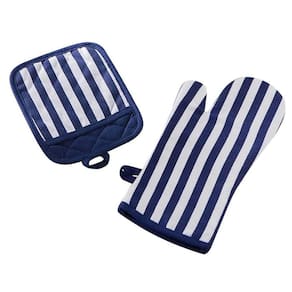 Kit Luva E Pegador Estampado Listras Azul Jolitex