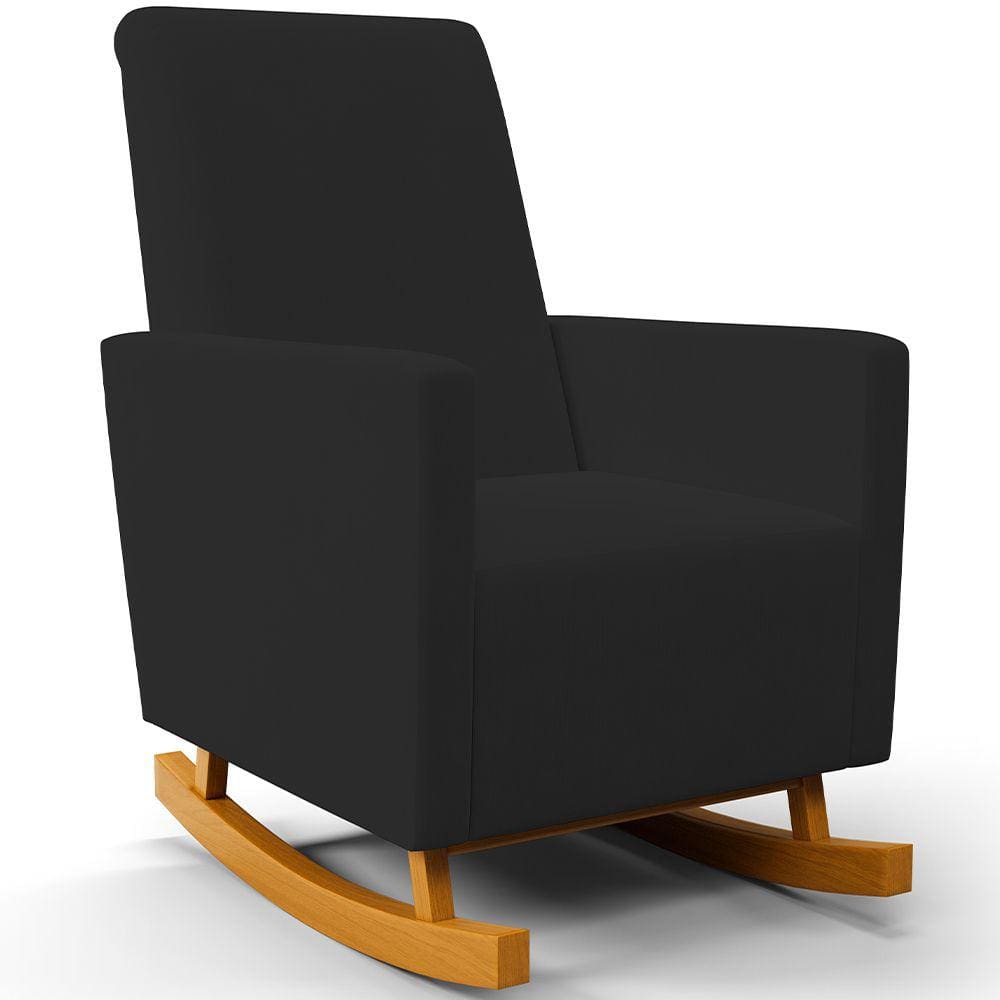 Poltrona de Amamentação com Balanço Ravena W01 Suede Preto - Lyam Decor
