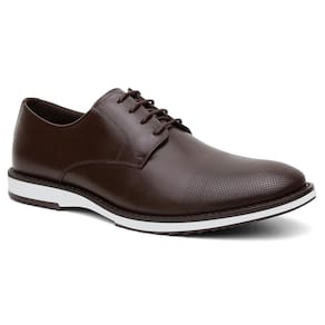 Sapato Masculino Derby Couro Bico Redondo Cadarço Casual