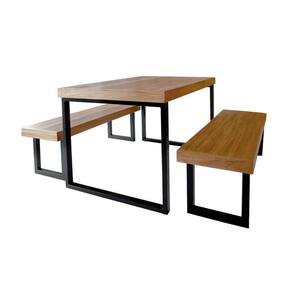 Conjunto Mesa Industrial Bernardo 1,50m Ferragem Preta com 2 Bancos Industrial Bernardo