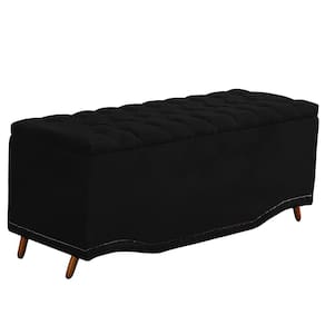 Recamier Calçadeira Baú Belize Casal 140cm Veludo Preto - Montanaris Decor