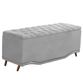 Recamier Calçadeira Baú Belize Casal 140cm Veludo Cinza - Montanaris Decor