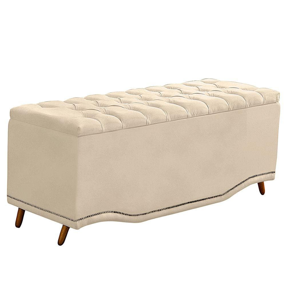 Recamier Calçadeira Baú Belize Casal Queen 160cm Veludo Bege - Montanaris Decor
