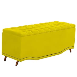 Recamier Calçadeira Baú Belize Casal 140cm Veludo Amarelo - Montanaris Decor