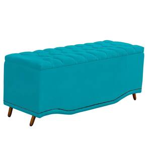 Recamier Calçadeira Baú Belize Casal King 195cm Veludo Azul Turquesa - Montanaris Decor
