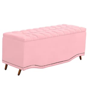 Recamier Calçadeira Baú Belize Casal 140cm Veludo Rosa Bebê - Montanaris Decor
