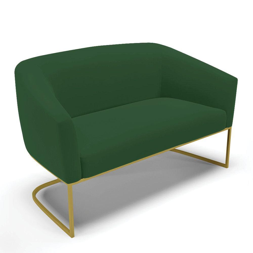 Sofá Namoradeira 2 Lugares Base Industrial Dourado Stella Veludo Verde D03 - D`Rossi