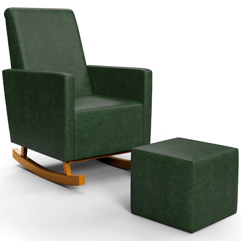 Poltrona de Amamentação com Balanço e Puff Ravena W01 Couríssimo Verde Musgo - Lyam Decor