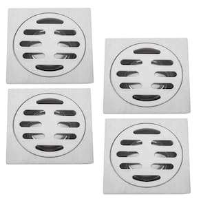 Ralo Aço Inox 10x10 Banheiro Kit 4 Unidades Anti Odor Anti Inseto Lavabo Varanda Higienico Resistente Seguro