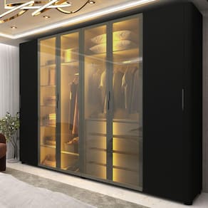 Guarda Roupa Casal Reflecta LED Innova Preto - Gelius