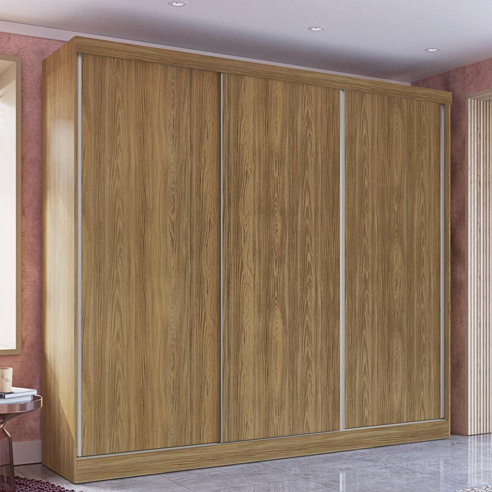 Guarda-Roupa Casal 100% MDF Kappesberg 3 Portas de Correr 8 Gavetas Nogueira