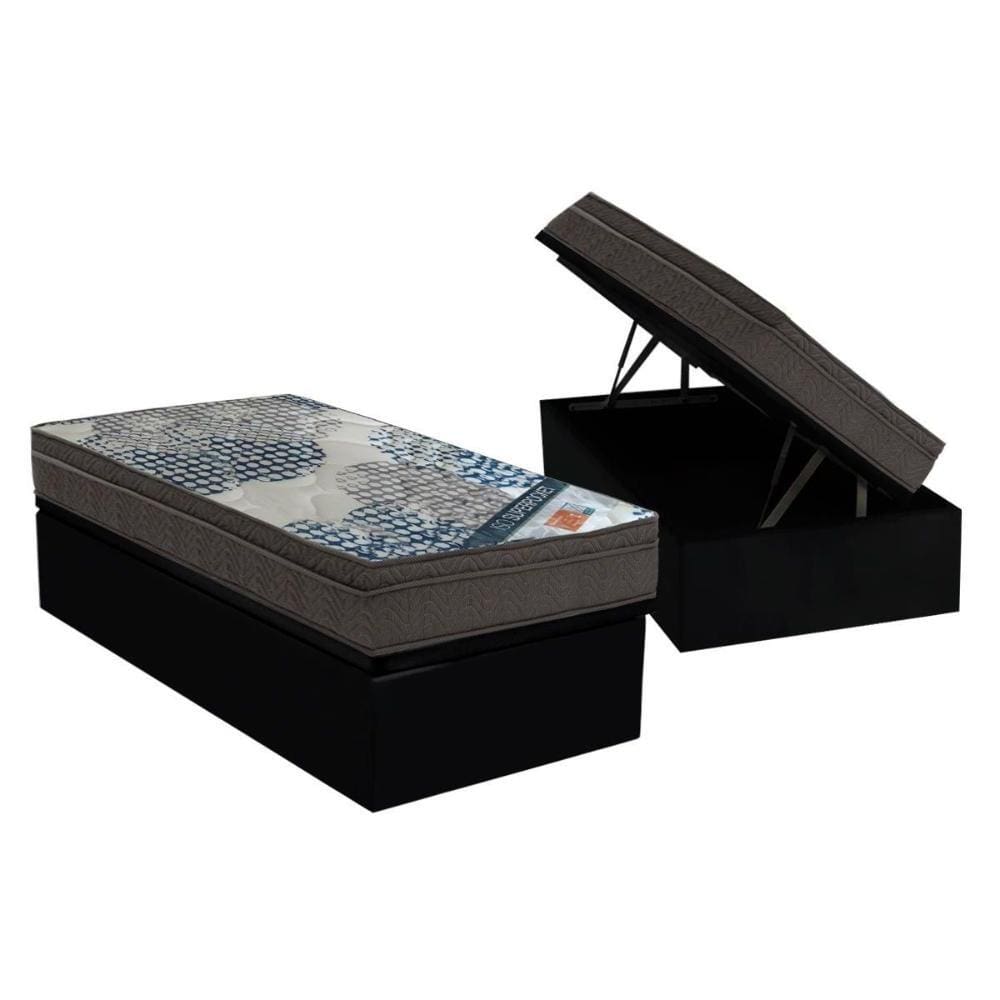 Cama Box Baú Solteiro: Colchão Molas Ensacadas Ortobom SuperPocket Fort Tech ISO + Base CRC Courano Black(88x188)