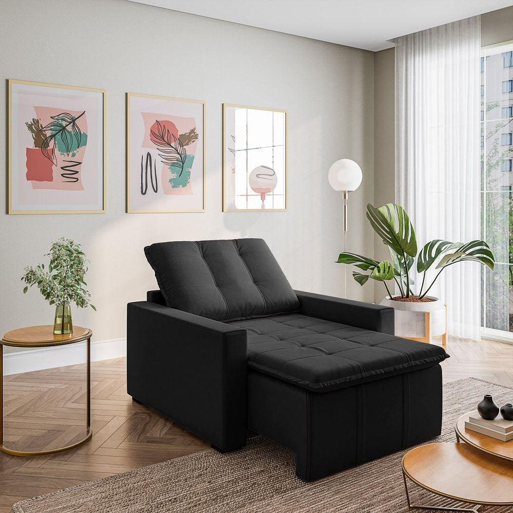 Poltrona Retrátil com Braço Reto Palmeira Cabecasa Madeiramadeira Preto