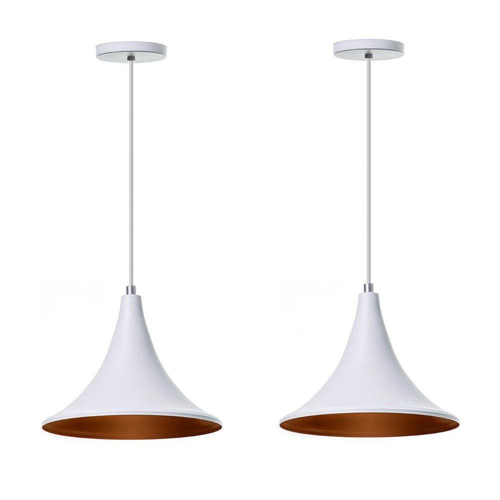 Lustre Pendente Chapéu Chinês 23Cm Branco - Kit 2 Unidades